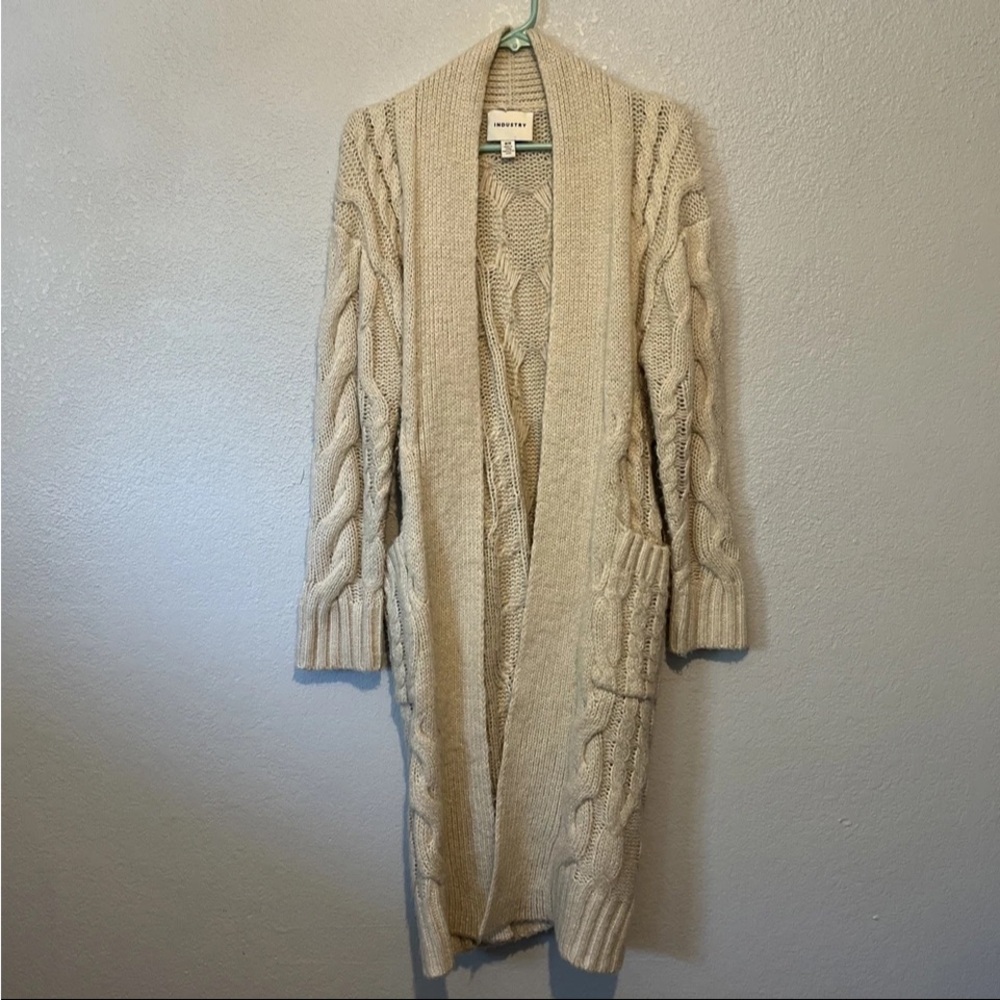 Industry Long Open Front Ivory Cardigan Sweater Size Medium